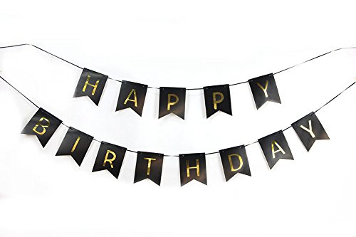 SUNBEAUTY 8er Geburtstag Dekoration Set Happy Birthday Girlande Seidenpapier Fans Paper Circle Dots Garland Pom Poms Flowers for 30th 50th Birthday Party Decoration,Gold Black White (8er Set) - 5