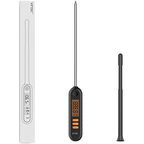 Grill thermometer Vinsic BBQ Fleischthermometer mit 5.9 inch Fühler Bratenthermometer zum Kochen Tragbar Küchenthermometer Ideal für Lebensmittel, Kochen, Fleisch, Grillen, Braten Schwarz