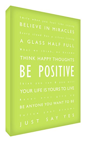 Feel Good Art Gallery Wrapped Box Canvas in Modern Typographic Design (30 x 20 x 4 cm, Lime, Be Positive)