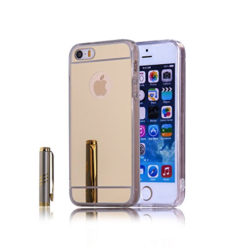 CaseforYou Funda iPhone SE 5SE 5 5S Caso Ultra Slim Fit Shockproof TPU Bumper Frame with Efecto espejo PC Snap-On Back Case Cover Protector Shell for iPhone SE 5SE 5 5S Tel  fono inteligente  Dorado 