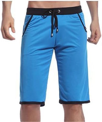 HCIUUI Summer Casual Sporting Shorts Men Trousers Elastic Brand Male Capris Fashion Knee-Length Slim Gyms Shorts Workout Quick-Dry Sky Blue L