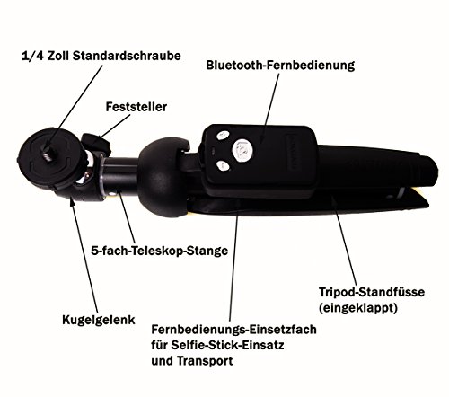 Yunteng Mini-Tripod, Kombination aus Bluetooth-Kamerastativ und Selfie-Stick, unter 200g leicht, nur 20 cm LÃ¤nge, extrem kompakt, mit Bluetooth-Fernbedienung, fÃ¼r Profi-Kameras und Smartphones