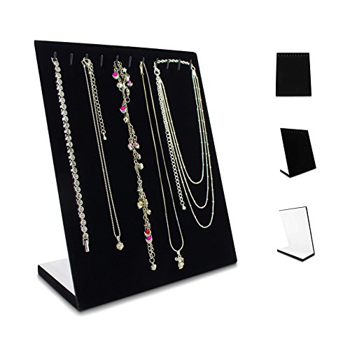 VENKON – Kettenständer für 11 Halsketten Organizer für Schmuck Aufbewahrung & Präsentation – Samt Schwarz – 25 x 20 x 10 cm - 7