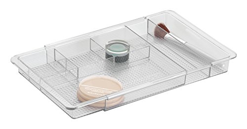 mDesign Schubladen Organizer – praktische Aufbewahrungsbox mit Fächern für Kosmetik und Büroartikel – stapelbare und ausziehbare Schubladenbox Kunststoff – durchsichtig - 6