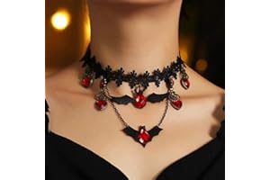 Angelra Halloween Costumi Gioielli da Donne - Nero pizzo pipistrelli collana girocollo accessori gioielli gotici, vampiro collana girocollo costume per Donne Teen