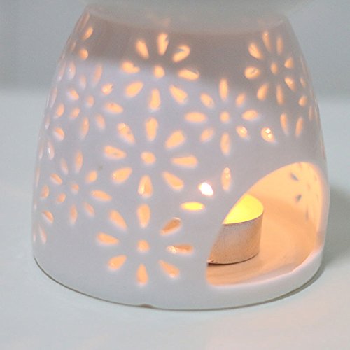 Debon Creative Milch weiß Keramik Hohl Floral Aroma Lampe Öl Diffusor ätherisches Öl Lampe Aromatherapie Ofen Keramik Räuchergefäß Öl Kerze Ofen Teelichthalter Kerzenhalter a - 3