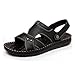 Produktbild CAI-HY Herren Slipper Hausschuhe Flache Sandalen aus Leder Lässige Slipper Fischer Sandalen Bootfahren,Black,42