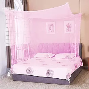 TrustBasket Square Plain Mosquito net 7 * 7 (Pink) - Foldable Flexible for Single Bed and Double Bed