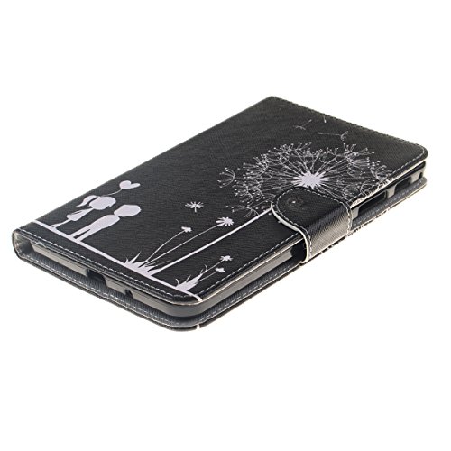 HB-Int 3 in 1 PU Leder Hülle für Samsung Galaxy Tab 4 SM-T230 T231 T235 7.0″ Brieftasche Etui Schwarz Stand Funktion Flip Wallet Case Kartenfächer Book Style Cover Romantische Pusteblume Multifunction Modicsh Holder Tablet Schutzhülle Magnetverschluss Dünn Slim Bumper Zubehör mit Stylus Pen und Staub Stecker - 3