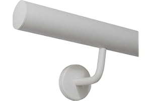 TIBU Handlauf Edelstahl weiß pulverbeschichtet 42,4 mm Geländer innen außen wetterfest, Länge 130 cm mit 2 Halter Enden leicht gewölbte Kappe