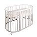 NEW!! LITTLE BABES LTD ALL SOLID BEECH WOOD WHITE COLOUR OVAL SHAPE BABY CRIB - OVAL COT - 3 IN 1 BABY BED + QUALITY HIGH DENSITY FOAM MATTRESS + 2x FITTED 100% COTTON SHEET