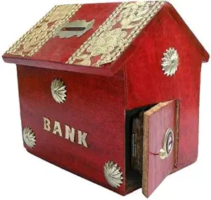 ILMA Enterprises Wooden Money Bank Hut Style Kids Piggy Coin Box HUT Shape Piggy Bank/Money Bank for Kids and Adult (red) Gifts for Kids, Girls.