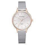 AchidistviQ-Damen-Armbanduhr, modisch, ohne Zahlen, rundes Zifferblatt, Legierung, Quarz, analog, Weiß
