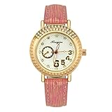 LuckhomeDamen Analog Quarz Uhr mit Leder ArmbandLedergürtel Uhr Mode Frauen Uhren Damen Strass Fall Armbanduhr Uhr（rot）