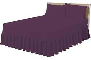 COTON MODE Plum Easy Iron King Size Valance Sheet - Poly Cotton King Size Bed Skirt Valance Sheet 152CM x 198CM - Polycotton Kingsize Frilled Base Fitted Valance Sheet