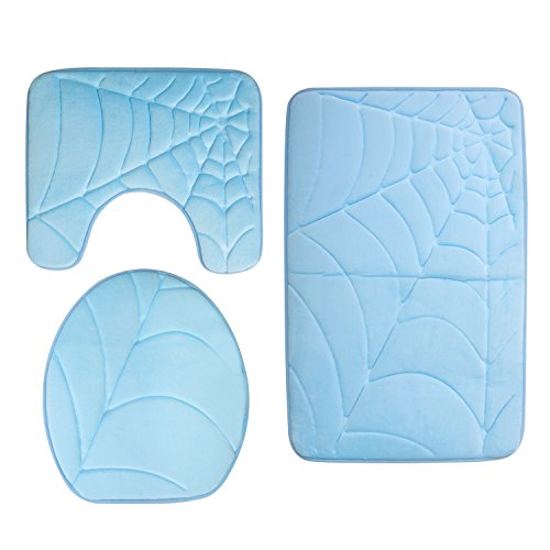 Diossad 3 Teilig Badematte Set Blau Mikrofaser Flanell Badezimmerteppich Rutschfest Badvorleger WC Vorleger Toilettensitzabdeckung