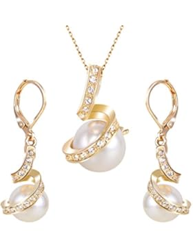 Clearine Damen Delicate Elegant CZ Cream Künstliche Perlen Spiral Filigran Pendant Halskette Dangle Ohrringe Schmuck...