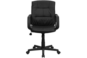 Flash Furniture Skórzane krzesło obrotowe z podłokietnikami, metalowe, czarne, 58,42 x 55,88 x 30,48 cm