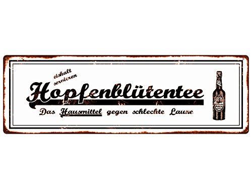 METALLSCHILD Shabby Vintage Blechschild HOPFENBLÜTENTEE Bier Alkohol Mann