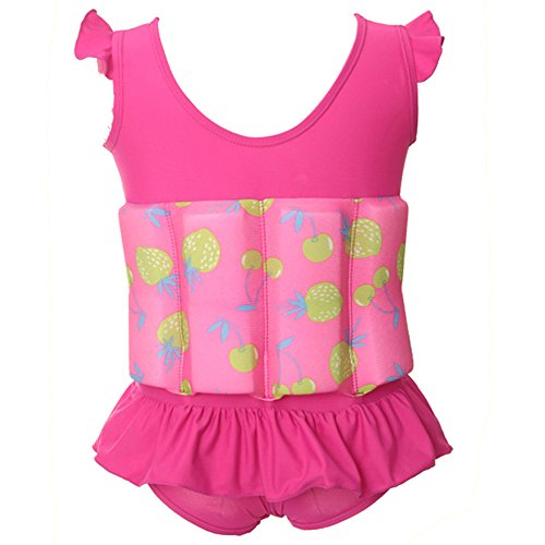 Highdas Kid's Free Learning to Swim Float Suit Adjustable Sun Protection UV Swimsuit for Baby Girls, Rose 1-2 years