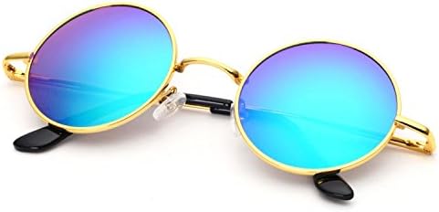 HCIUUI Round Retro Sunglasses Women Sunglasses Men Round Frame Driver Reflective Driving Round Face Personality Driving Glasses,Gold frame