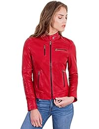 D'Arienzo - Giulia &bull; Colore Rosso &bull; Giacca Biker in Pelle Nappa Effetto Liscio
