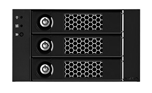 Icy Box IB-553SSK 2-fach 5,25″ Backplane für 3x 3,5″ (8,9 cm) SATA SAS HDD, Voll-Metall-Design, 1x 80 mm Lüfter, verriegelbar (schwarz) - 3