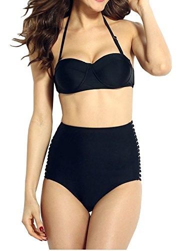 DELEY Mujeres Traspasado Encanto Talle Alto Push Up Bikini Retro Halte