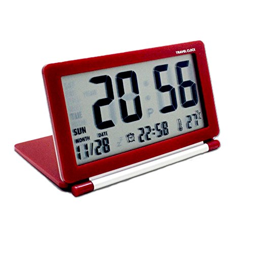 SoleSu Digitalwecker Schreibtisch LCD-Uhr superdünn Clamshell Elektronische Reisewecker mit Thermometer - Rot