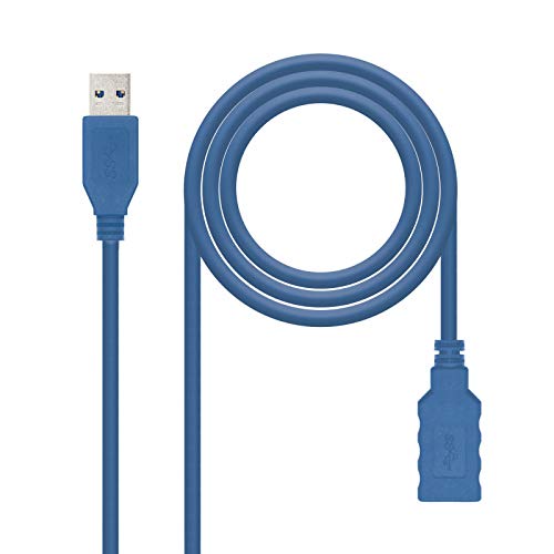 NANOCABLE 10.01.0901-BL - Cable USB 3.0 prolongador, Tipo A/M-A/H, Macho-Hembra, Azul, 1mts