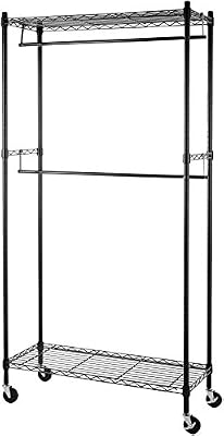 AmazonBasics Portant à double tringle avec roulettes Noir
