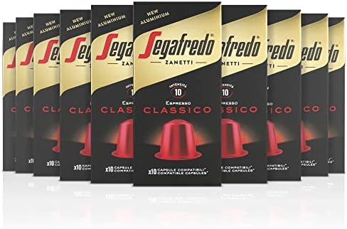 Segafredo Zanetti 100 Capsule in Alluminio compatibili con Nespresso di Caffè Classico Gusto ricco e armonioso (10 Astucci da 10 Capsule) - Adatte per Macchine Nespresso Original