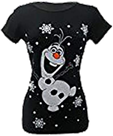 LUSH CLOTHING-C4-CHRISTMAS XMAS NOVELTY SANTA RUDOLPH PENGUIN OLAF FAIRISLE GLITTER T-SHIRT TOP-SIZE 8-22 (S/M = UK 8-10, Black Olaf Snowman)