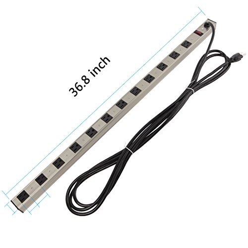 Power Strip Heavy Duty Metal Surge Protector 12 Outlets Power Socket with 15ft Long Cord and circuit breaker 450 joules with UL listed