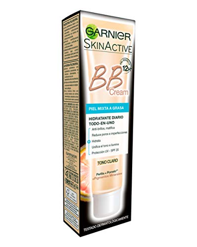 Garnier Skin Active BB Cream Matificante Crema Correctora y Anti Imperfecciones para Pieles Mixtas a Grasas, Tono Claro SPF20 con Vitamina C - 40 ml