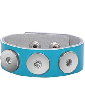 Andante Leder ARMBAND für Chunks Click-Buttons mit Druckknopf-Verschluss (18-22 cm) Neon Blau