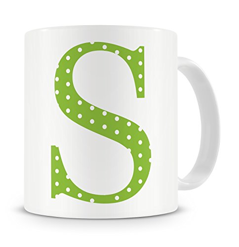 givagiftLetter “S” Mug – Letter S Mug, S Letter Mug, S Mug – Mug Gift/Present – Polka Dot Style – Modern/Cool/Trendy Style Mug (Green)