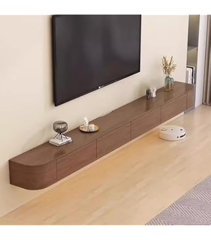 Console TV Murale Flottante 200x20x24 Cm - Meuble TV Support 200 Kg, Rangement Multiple, Noir - 8