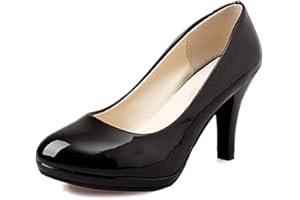 Runxingfu Mujer Charol Tacón Alto Punta Redonda Zapatos de Tacón Elegante Oficina Zapatos de Trabajo Fiesta Baile de Graduación Boda Ocasión Tacón Moda Zapatos de Corte 8CM (Tamaño Demasiado Pequeño)