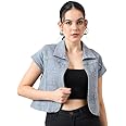 Style Quotient Women Navy Blue Denim Open Front Regular Shrug