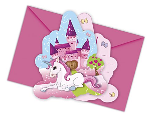 113-teiliges * EINHORN FILLY * PARTY SET für Kindergeburtstag mit 6-8 Kinder: Teller, Becher, Servietten, Einladungen, Tischdecke, Trinkhalme, Parykette, Luftschlangen, Luftballons // Mottoparty Motto Party rosa Pferd lila Mädchen Kinder Geburtstag Einhörner Fairy unicorn Feen Magie - 6