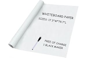 TOP-PINDU Whiteboard Paper Sticker Roll, DIY Self-Adhesive Dry Erase Paper Film, Large 17.3" X 78.7" with 1 Water-Based Pen Mark, Chalkboard Wallpaper for Home Office