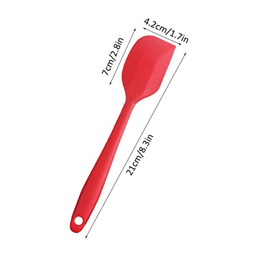 Silikon Mixer Teigschaber Backpinsel Set – Silikonschaber Küchengeräte Kleine Schmal Teigspachtel – Backzubehör Küchenhelfer Set Topfset Kochbesteck – mit stabilem Edelstahlkern zum Kuchen Backen und Mixen, Einteilig, 21cm in Rot - 2