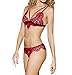 Produktbild ZEZKT Damen Dessous Halter Spitze BH Lingerie Unterwäsche Nachthemd Negligee String Reizwäsche Frauen Korsett Blumen Push-Up Top BH + Slips Unterwäsche Set Bralette Erotik (S, Rot)