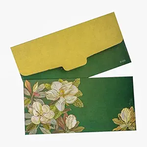 Vanya Creations Flowers Print Design Shagun Envelopes Velvet Feel | Pack of 10 | Dark Green Color