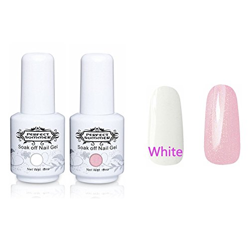 Perfect Summer Brand 2PCS Gel Nail Polish French Nails Manicure Kits Soak Off UV LED Colour ( Pure White + Glitter Clear Pink ) 8ml