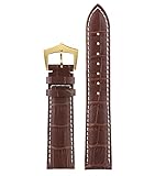 19mm hochwertiger brauner Ledergürtel für Uhren Vollrindgoldstiftschließe weiß kontras Stich OEM-Stil