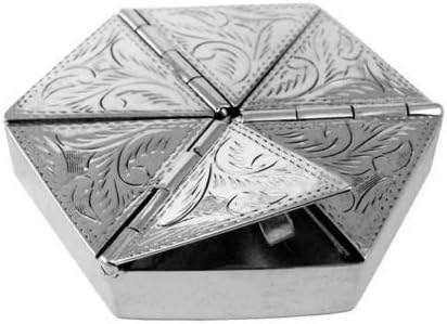 Ari D Norman Brand Sterling Silver Engraved 6 Compartments Hexagonal Pill Box Gift Boxed