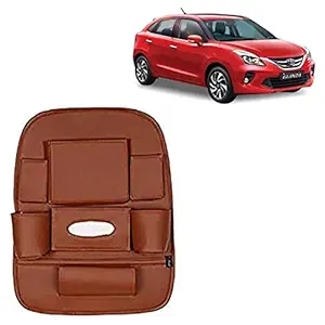 RD Universal PU Leather Car Auto Seat Back Organizer Multi Pocket Travel Storage Bag with Hangers, Tissue Paper and Bottle Holder-Tan Colour Compatible for Toyota GLANZA