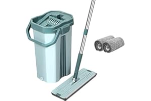 U.P.C. Mop With Bucket- Upc Upgraded Hands-Free Squeeze Microfiber Flat Spin Mop System 360° Flexible Head Mop With 1+2 Super